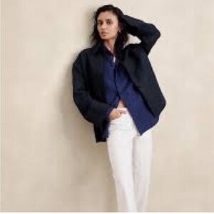 Banana Republic Oversized 55% Linen Shirt Jacket in Navy